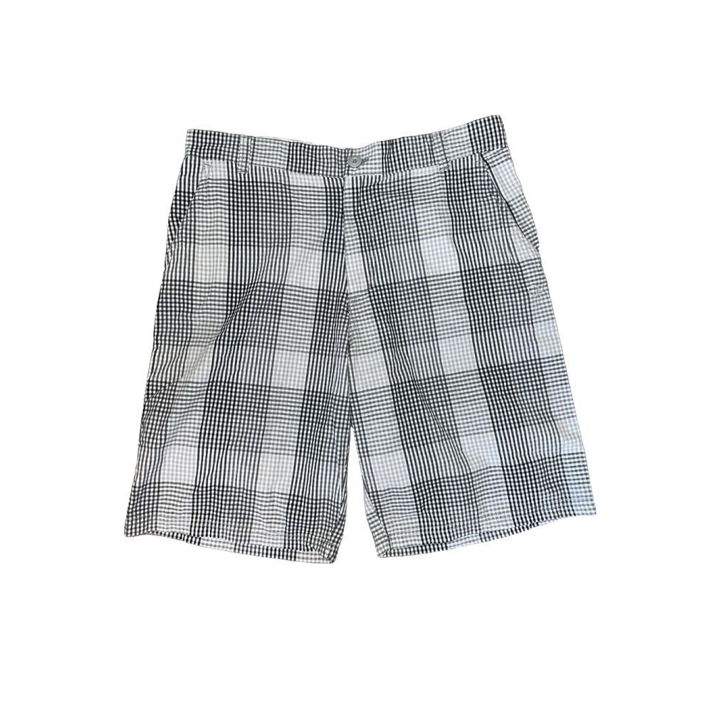 OP Men's Gingham Shorts, 36, Black and White